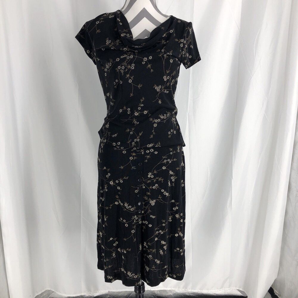 Briggs New York Black Floral 2-pc Skirt & Short Sleeve Blouse ~ Size M Petite